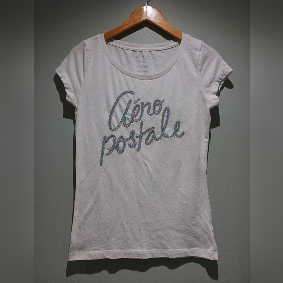 Aeropostale Tops - Aeropostale Y2K Women's Glitter Logo White Tee